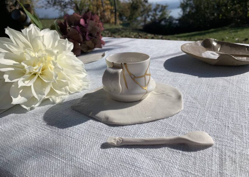 set tasse à cafe et soucoupe en kintsugi