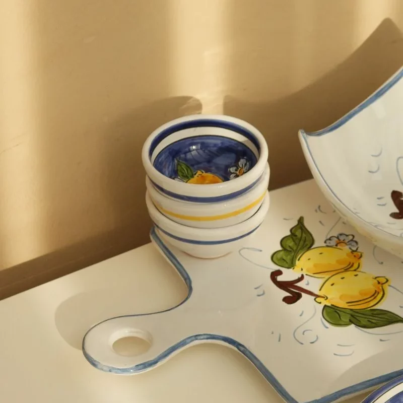 coupelle en majolique version citron bleu, citron blanc